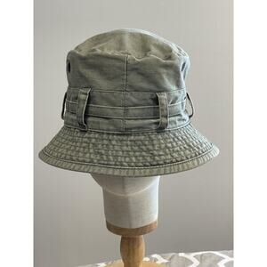 Vintage ARLIN Bucket Hat Cap Green Cotton Canvas Breathable Vents Casual Unisex